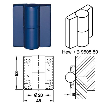 Hewi B 9505.50 Aufschraubbnder rechts 53 mm stahlblau (50)